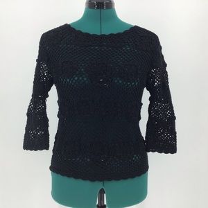 MNG by Mango Black Handmade Crochet Sweater, XS